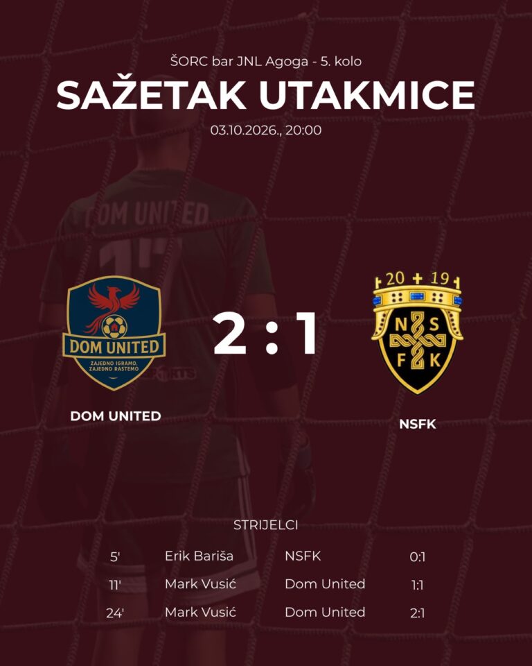 Dom United pobijedio NSFK 2:1 u 5. kolu JNL Agoga lige